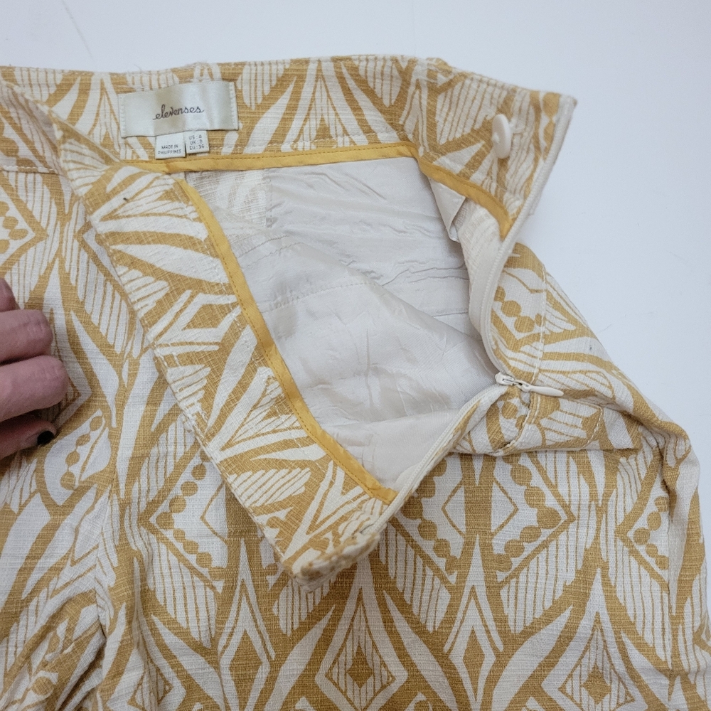 Anthropologie Elevenses Tiled Tide Shorts‎ Mustard Yellow Tribal Boho - Picture 5 of 9